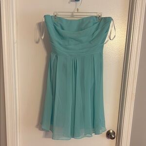David's Bridal Aqua Strapless Pleated Formal Dress